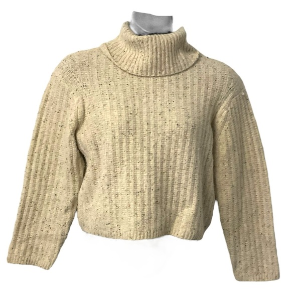 Universal Thread Crop Cream Blue Sweater SZ M Women Turtleneck Collegecore Mod - Picture 1 of 8